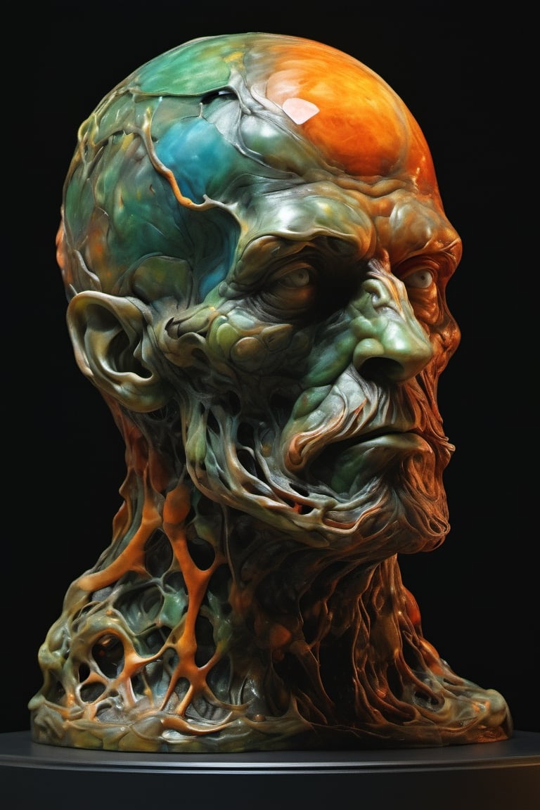 sculpture by Michelangelo , a cube shaped head, stunning beauty, hyper-realistic oil painting, vibrant colors, dark chiarascuro lighting, a telephoto shot, 1000mm lens, f2,8,Vogue,more detail XL