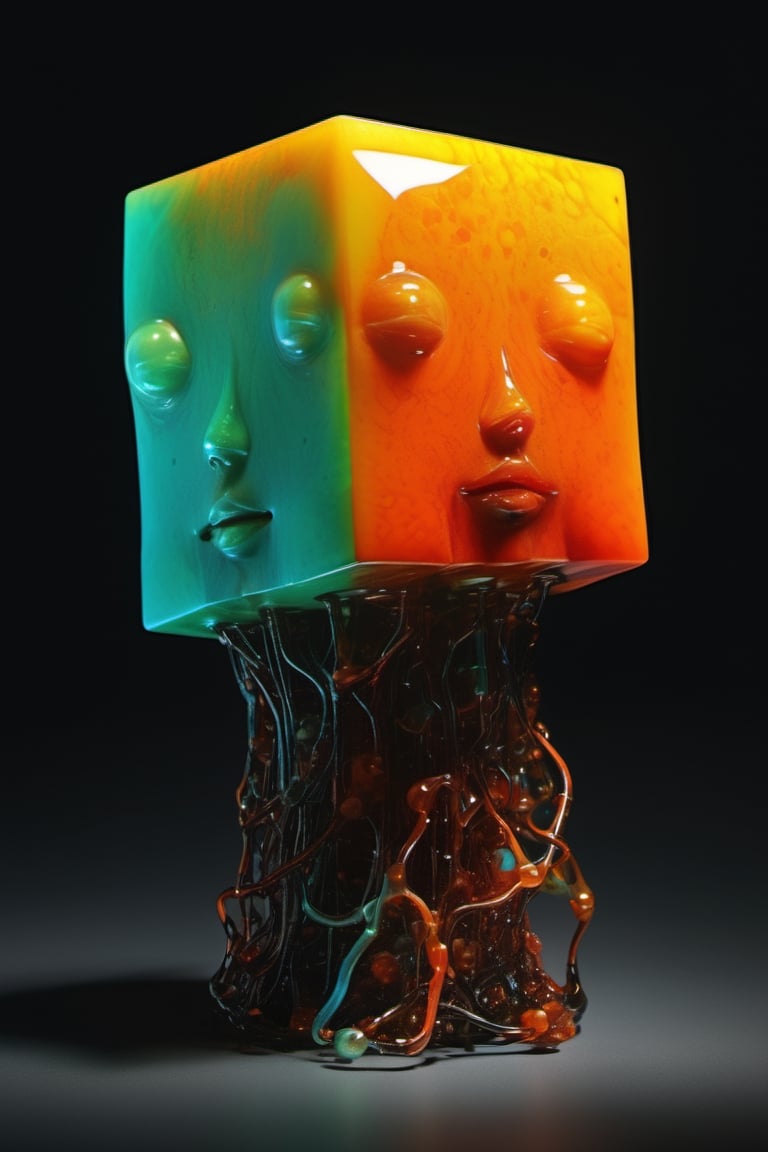 art by yashitomo nara, (((a cube shaped head))), stunning beauty, hyper-realistic oil, vibrant colors, dark chiarascuro lighting, a telephoto shot, 1000mm lens, f2,8, ,p3rfect boobs,Vogue,more detail XL