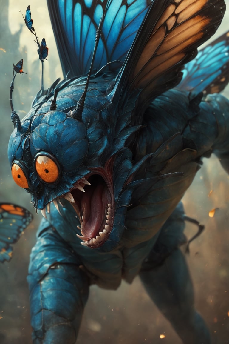 An extreme macroscopic close up of a butterfly's mouth, face and body and wings, digital artwork by Beksinski,potma style,action shot, stworki,Movie Poster