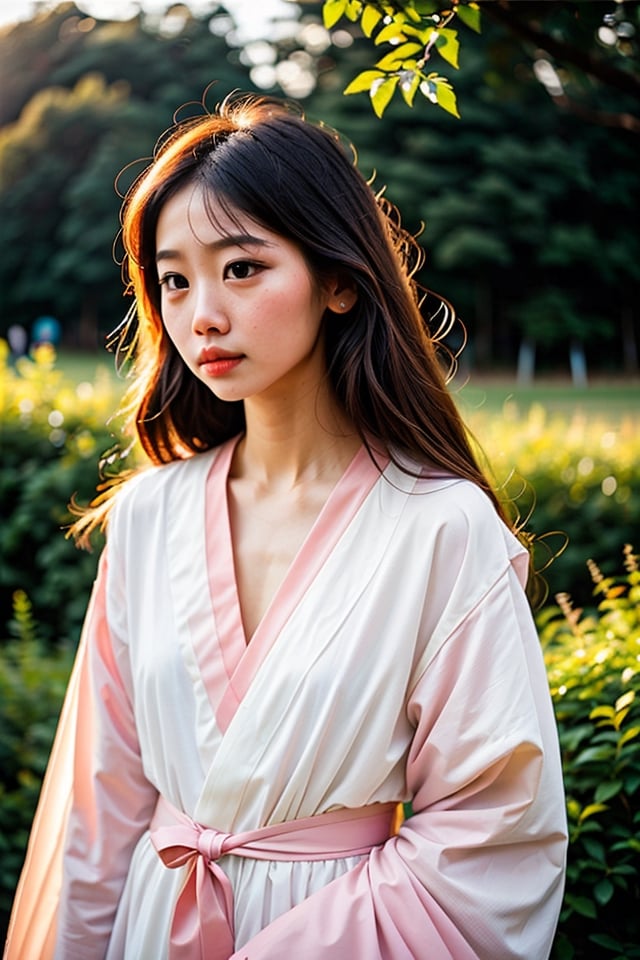 RAW photo, an upper body photo of a big eyes lady in pink and white Hanfu, natural skin, 8k uhd, high quality, film grain, Fujifilm XT3,SAM YANG,SMMars