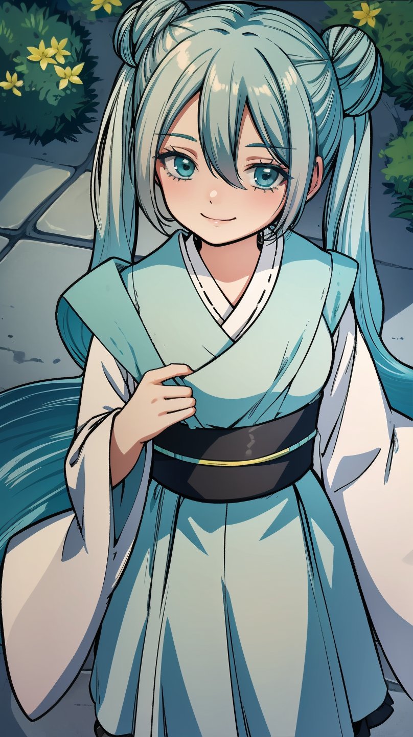 (masterpiece, best quality), ray tracing, absurdres,hatsune miku, aino,, 1girl, hanfu, solo, twintails, aqua eyes,aqua hair, hair bun, red ribbon,hair between eyes,long hair, double bun, shawl, looking at viewer,, sash, dress, hagoromo,outdoors,,blush,smile, ,
