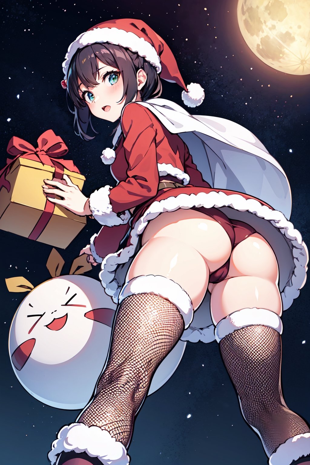  View from just below, stargaze, small buttocks,Santa Cosplay,fishnet stockings((coarse net))