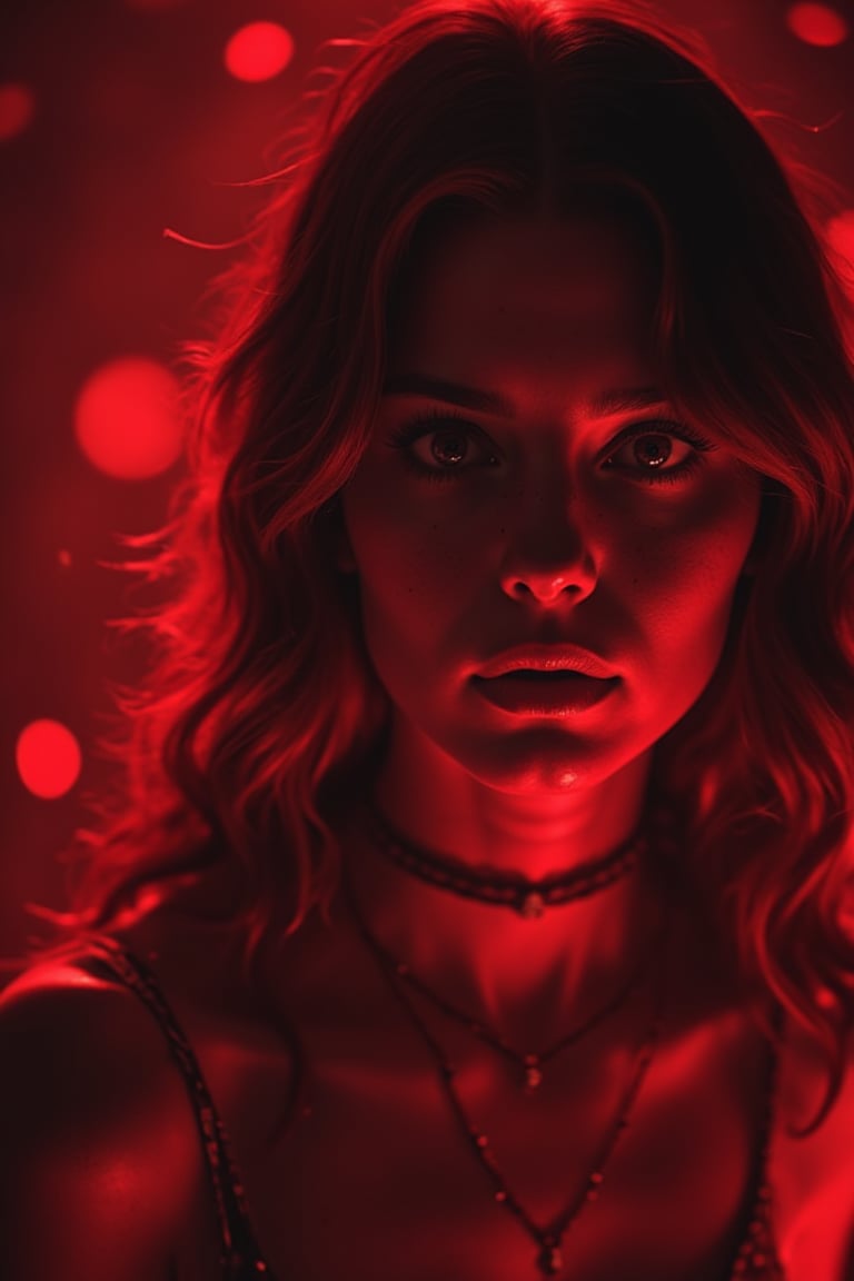 Horror movie photo poster dark and creepy, hell (8k uhd, by Alessio Albi, depth of field of dust particles, close-up of a girl in a necklace, escort fashion, pole dancer fashion, dark red light rays shot with anamorphic lenses, model photo, blog 2007, looks a bit like Amy Adams, Kristanna Loken, Tom Burke, translucent skin,
circa 1970, feminine beautiful face, Dusty look, detailed, intricate evening vibe), slippery, David Palumbo, Adam Martinakis, Thomas Alain Koper style, ambient light, chiaroscuro, HDR 8k, UHD, high quality, film grain, Fujifilm XT3 F/11 and ISO 100, shutter speed approximately 1/30 (deep focus),
cinematic, volumetric lighting, 8K, perfect eyes, luminescent colors, breathtaking beauty, pure perfection, divine presence, unforgettable, impressive, breathtaking beauty, volumetric light, auras, rays, vibrant color reflection