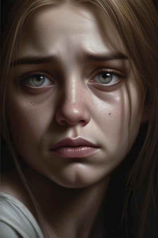 Create a photorealistic,sadness face,enhance,dark-art, person