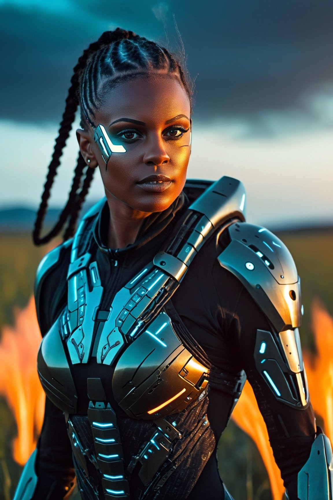 a close up of a woman in a futuristic suit running through a field of fire, sci-fi digital art, 4k highly detailed digital art, advanced digital cyberpunk art, digital artwork 4 k, sci fi epic digital art, beutiful girl cyborg, 8k stunning artwork, 8k hd wallpaper digital art, cyborg girl, 4k detailed digital art