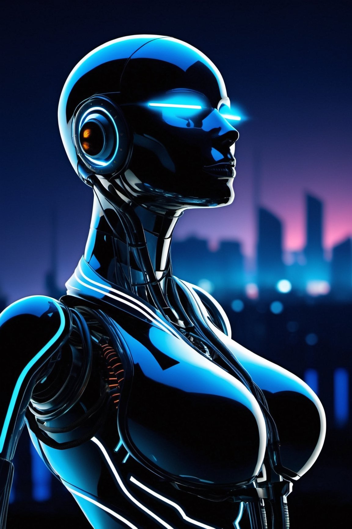 Disintegration robot girl, with her mechanical parts slowly drifting apart, BREAK amidst a backdrop of a futuristic cityscape, neon-lit skyscrapers, a setting sun casting long shadows, BREAK evoking a sense of melancholic solitude, BREAK rendered in a stylized digital 3D model, with a touch of anime influence, BREAK lit by the fading twilight, casting a cool blue hue, with the city lights providing a contrasting warm glow, a wide-angle perspective with a shallow depth of field, BREAK displaying high definition, meticulously crafted details, 16K resolution