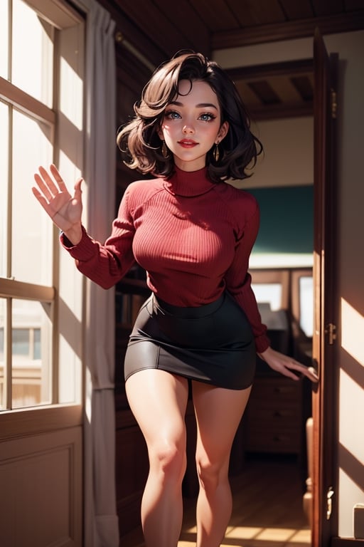 a woman,  sweater, tight skirt