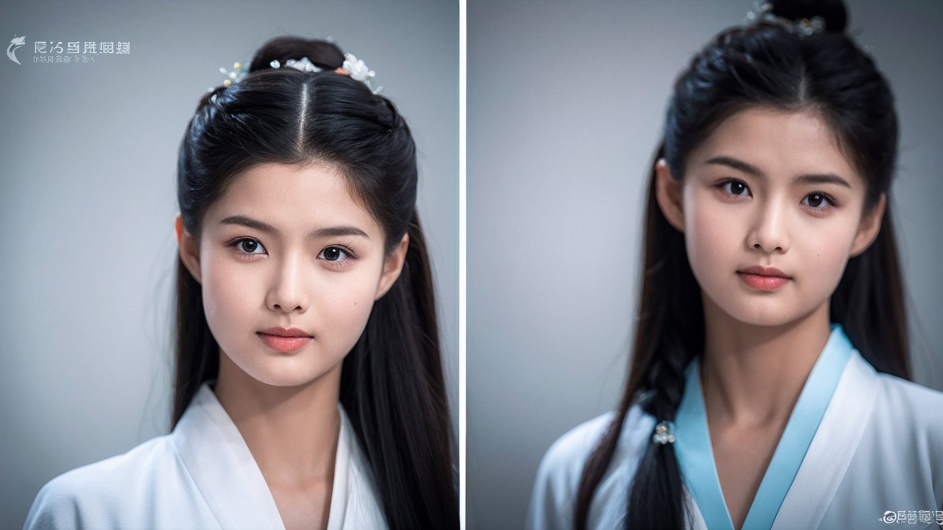 portrait of 1girl, young girl, teen female, soft light, rim light, film grain, beautiful shadow, low key, (photorealistic, raw photo:1.2), (natural skin texture, realistic eye and face details), hyperrealism, ultra high res, 4K, Best quality, masterpiece, hanfu, hair ornarment, upperbody, long hair, looking at viewer, long black hair, realistic, tienhiep, flower, chinese clothes,
