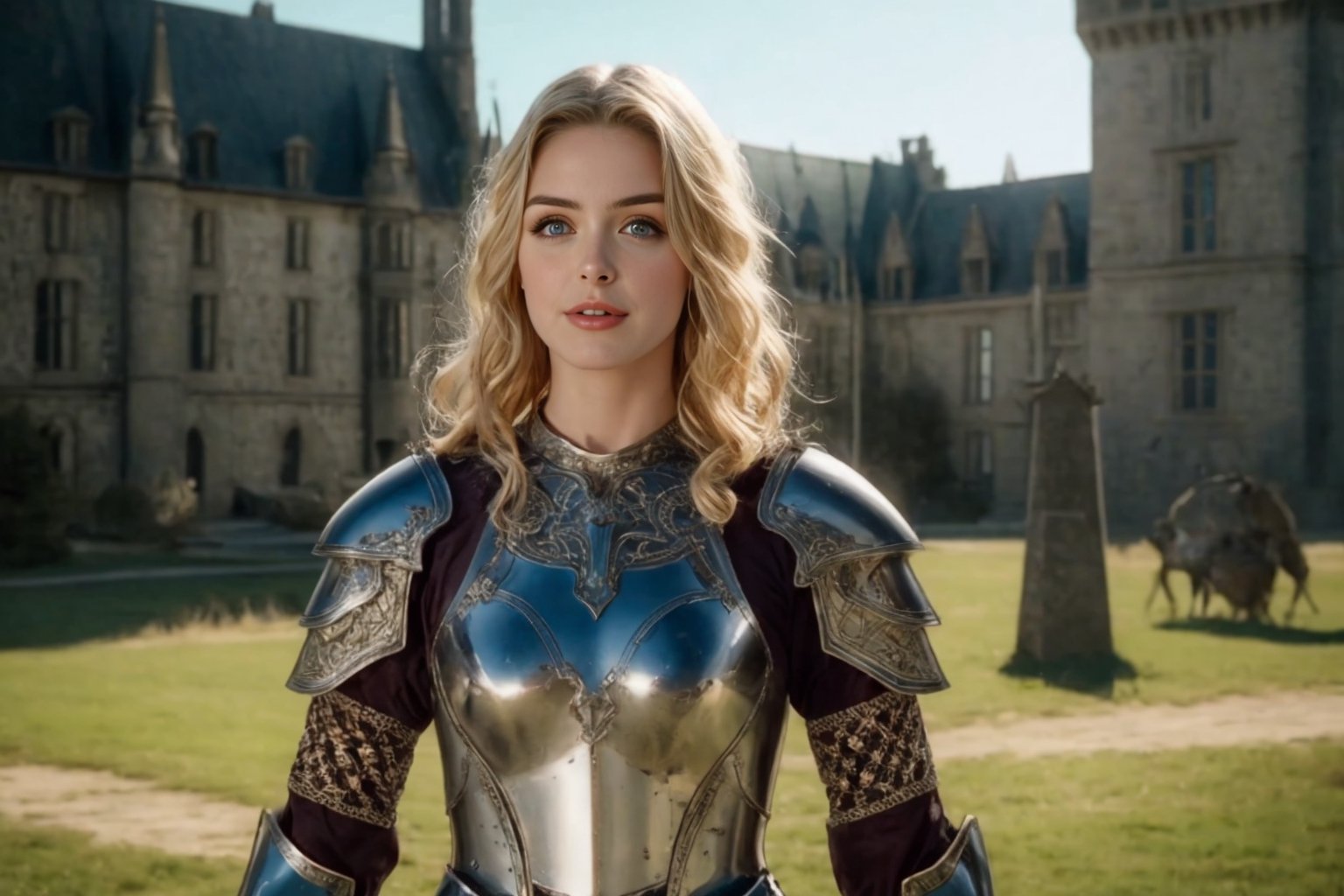 from lord of the rings,  (masterpiece),  (extremely intricate:1.3),  (realistic),  portrait of a girl,  the most beautiful in the world,  (medieval armor),  metal reflections,  upper body,  outdoors,  intense sunlight,  far away castle,  professional photograph of a stunning woman detailed,  sharp focus,  dramatic,  award winning,  cinematic lighting,  octane render,  unreal engine,  volumetrics dtx,  full body,  (high detailed skin:1.1)