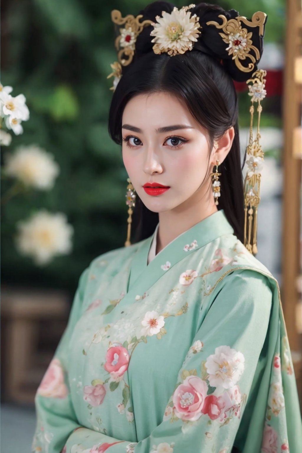 tienhiep, hanfu,
(Hands:1.1), better_hands, realhands
1girl, solo, looking at viewer, black hair, hair ornament, dress, jewelry, upper body, flower, earrings, artist name, hair flower, blurry, black eyes, lips, eyelashes, makeup, blurry background, chinese clothes, white flower, gem, realistic, red lips, tienhiep