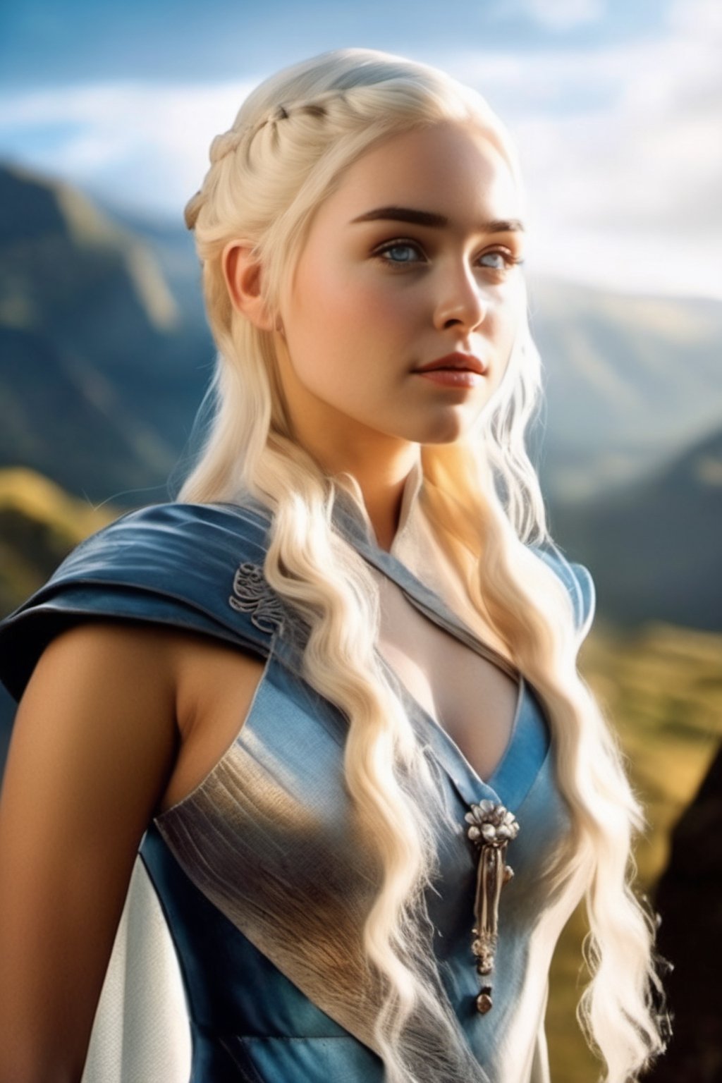 from Game of Thrones , (masterpiece), (extremely intricate:1.3), (realistic), portrait of a girl, the most beautiful in the world, Daenerys Targaryen, blonde hair, long hair, blue eyes, behind her is a dragon, monster, teeth, snow, (detailed face, detailed eyes, clear skin, clear eyes), photorealistic, award winning, professional photograph of a stunning woman detailed, sharp focus, dramatic, award winning, cinematic lighting, octane render, unreal engine, volumetrics dtx (high detailed skin:1.1), lord of the rings (but careful with the word "lord"),