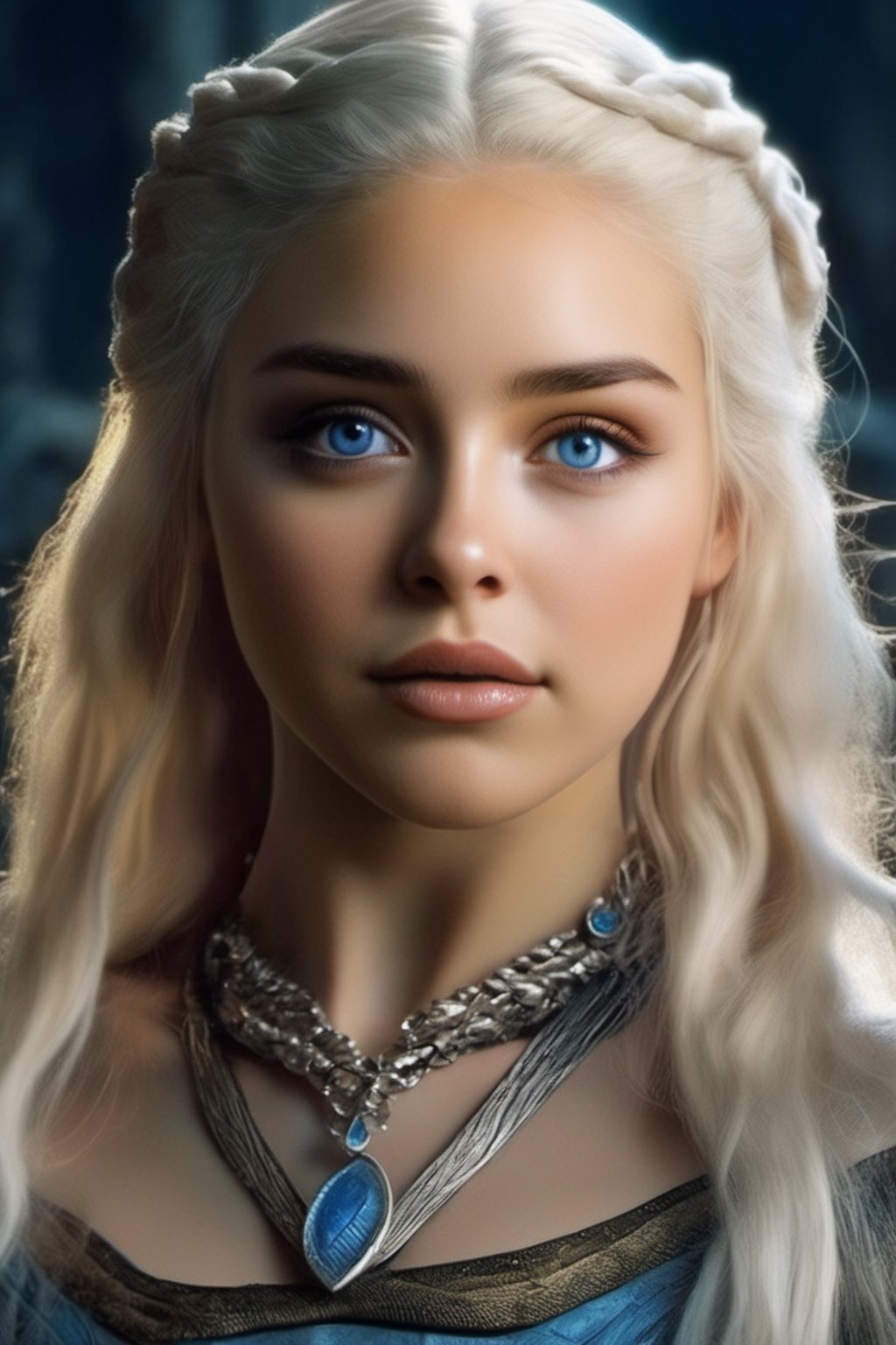 from Game of Thrones , (masterpiece), (extremely intricate:1.3), (realistic), portrait of a girl, the most beautiful in the world, Daenerys Targaryen, blonde hair, long hair, blue eyes, behind her is a dragon, monster, teeth, snow, (detailed face, detailed eyes, clear skin, clear eyes), photorealistic, award winning, professional photograph of a stunning woman detailed, sharp focus, dramatic, award winning, cinematic lighting, octane render, unreal engine, volumetrics dtx (high detailed skin:1.1), lord of the rings (but careful with the word "lord"),