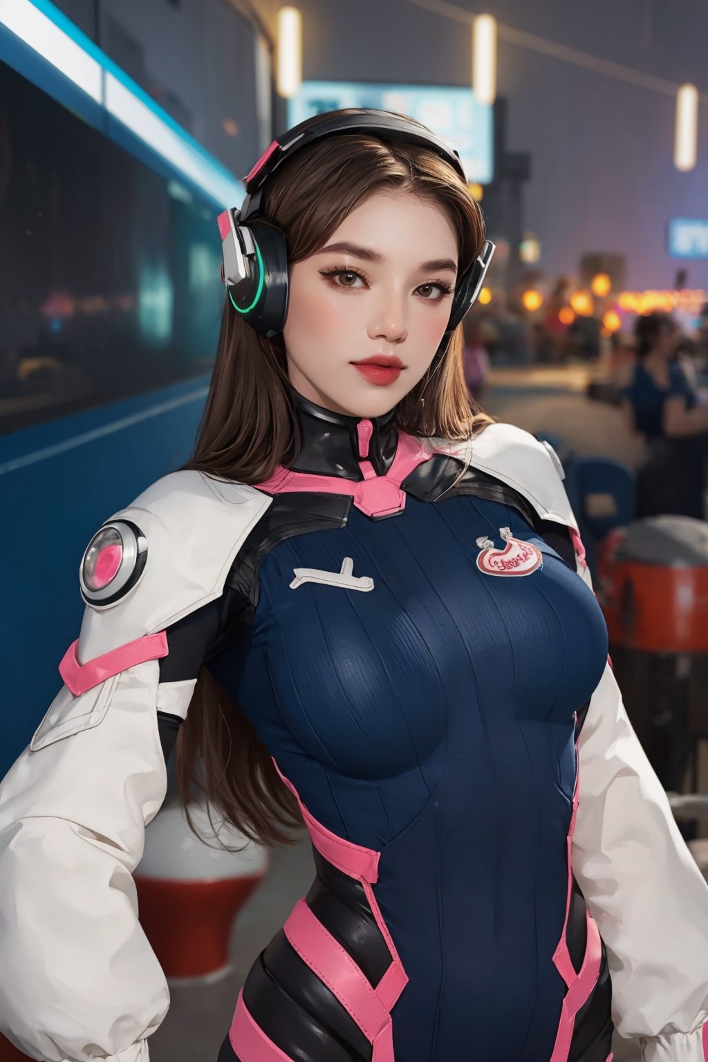 (hip up body, looking at viewer, center opening,) 1girl, sagging breasts, long hair, brown hair, headphones, whisker markings, shoulder pads, blue bodysuit, ribbed bodysuit, animal print, clothes writing, long sleeves, white gloves, 
detailed clothing, 
digital painting, official art, unity 8k wallpaper, ultra detailed, masterpiece, best quality, hyperrealistic,  (fractal art:1.3), 
ancient background, zentangle, mandala, tangle, entangle,aahana,chimai