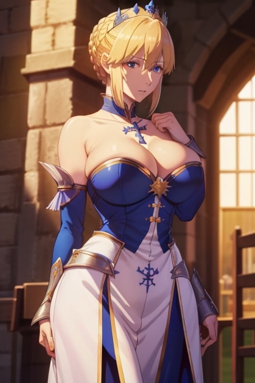 Artoria pendragon with christian cross very high quality castle of camelot heavy big boobs wide shoulders complete fingers wide waist sunny day tall long legs mature big ass, 