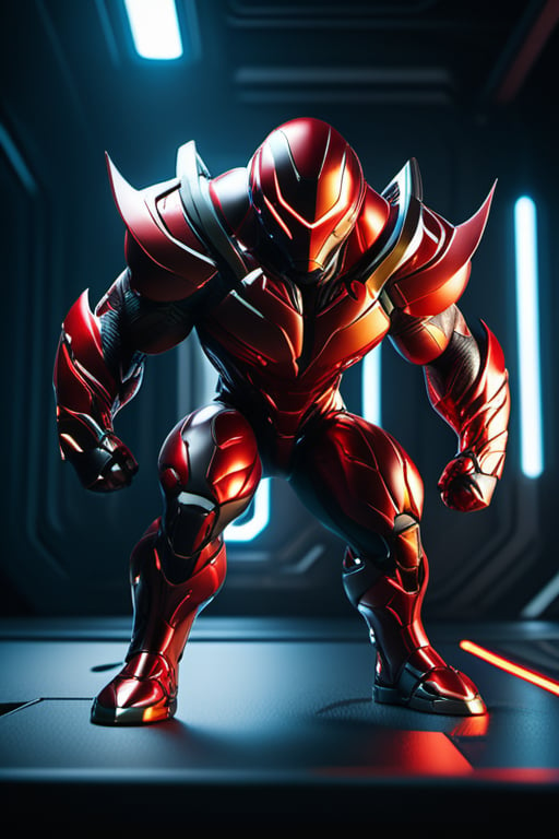 Alien, Juggernaut. cinematics, color grading, depth of field, intricate details, Unreal Engine, character concept art, creative anatomy, expressive, stylized, digital art, 3D rendering, unique, award-winning, Adobe Photoshop, 3D Studio Max, Well. developed concept,detailmaster2, full body in frame,futuristic alien, muscular arms, dynamic superhero pose, standing up stright, tall. symetric, floor cracked around the feet, red,