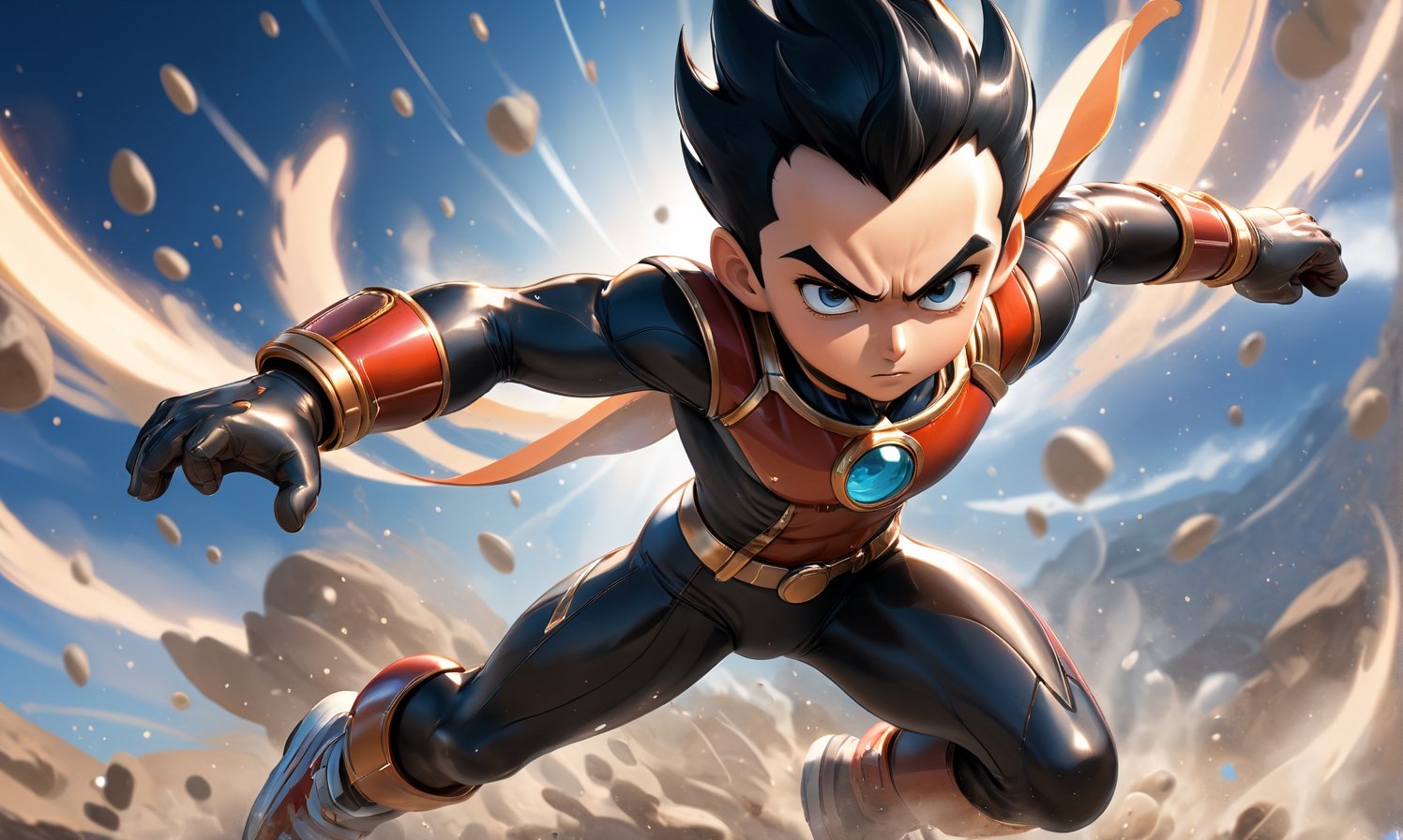 ((full body image of Astroboy,)) ((Action pose)), (Masterpiece, Best quality), (finely detailed eyes), (finely detailed eyes and detailed face), (Extremely detailed CG, intricate detailed, Best shadow), conceptual illustration, (illustration), (extremely fine and detailed), (Perfect details), (Depth of field),more detail XL,action shot