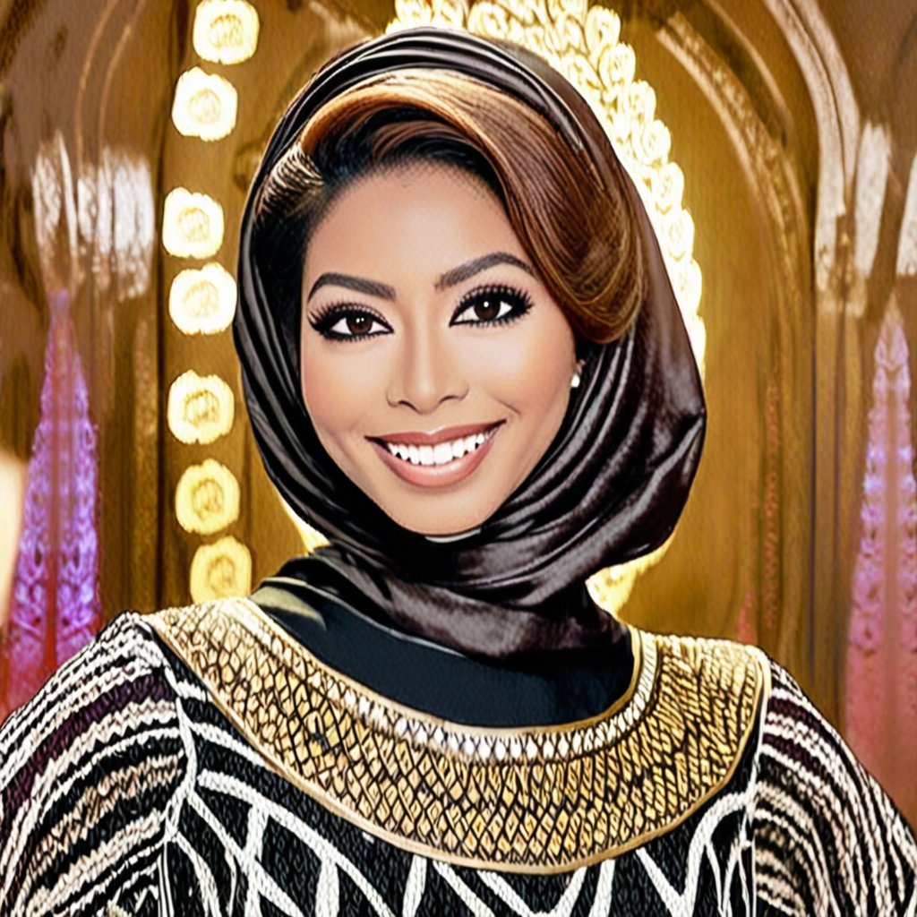 portrait of Egyptian female, smiling, Disney, Pixar style, wearing pharaonic full sleeve clothes, (arabic hijab:1.2), bokeh background
,disney pixar style,score_9,xxmixgirl