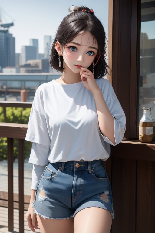 1girl, short black hair, blue eyes, wearing plain white shirt, denim shorts, city, absurdres, high res, ultrasharp, 8K, masterpiece, looking at viewer


,Lalisa,kamisato_ayaka