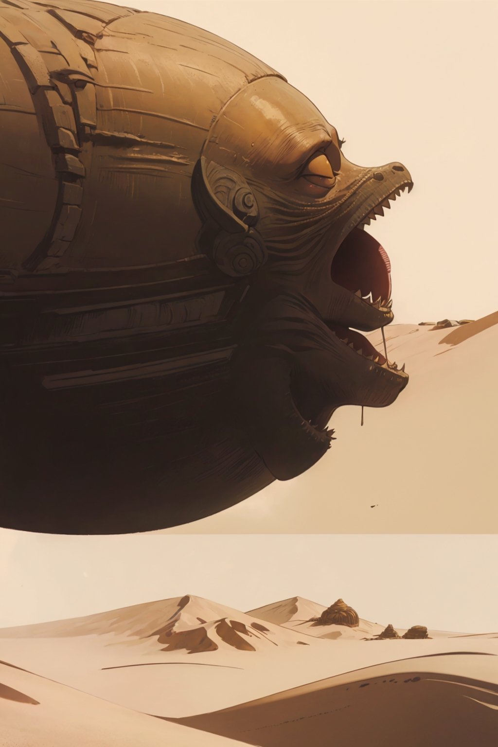 giant sand worm monster, background(dune style world, day),(masterpiece, highres, high quality:1.2), ambient occlusion, low saturation, High detailed, comic page different views