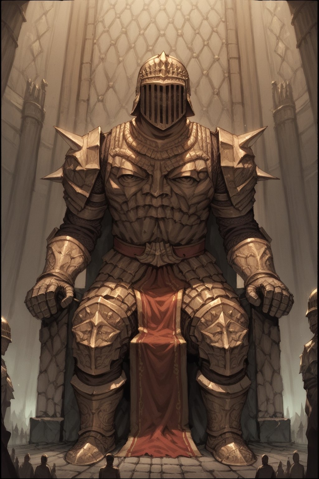 score_9, score_8, score_7, score_8_up, 1boy\(human, giant, tall, wearing madness Armor and helmet, faceless\), sitting on his throne made of stone, interior castle throne, decorated, solo