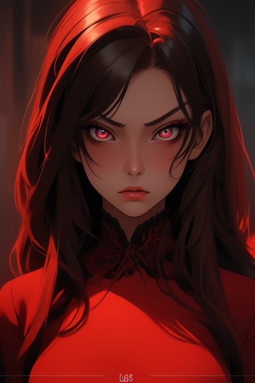 LDQS style crimson girl with sharp crimson eyes serious expressions, masterpiece,8k,sharpfocus