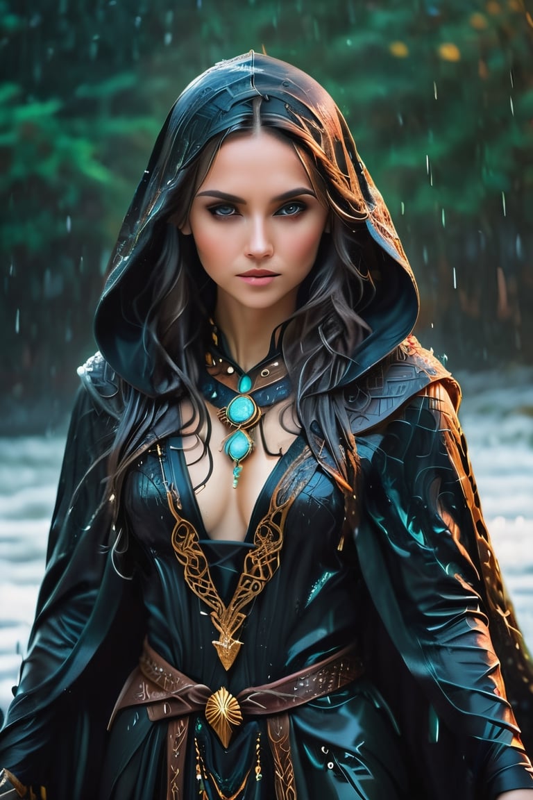 captivating depiction of a wet woman dressed in ancient wet Viking gothic gown. Her stunning wet  figure is adorned with intricate Viking wet  clothing cloak and accessories, showcasing the rich history and unique style of this ancient civilisation. The wet woman's beautiful, Scandinavian wet face radiates confidence and attractiveness, reflecting the strength and resilience of Viking wet women. Her flowing, uncombed wet hair cascades around her, emphasising her wild and independent spirit. The composition emphasises the beauty of her wet body and wet facial features, capturing the intricate details of her wet outfit, from the fur-trimmed cloak to the intricate woven patterns. As a whole, the image exudes a sense of strength, beauty and grace, celebrating the timeless elegance of Viking culture.,soakingwetclothes