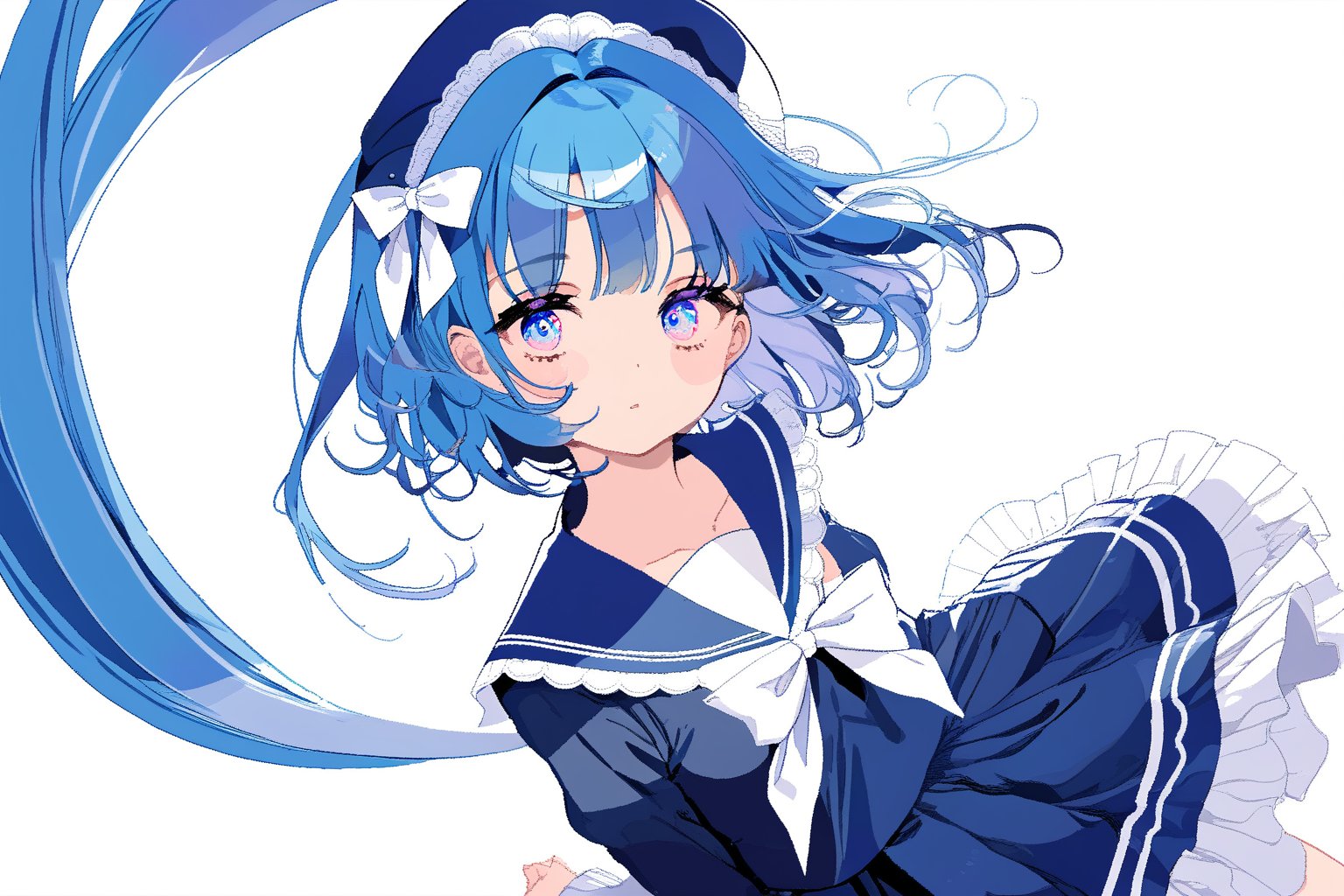 blue hair,short hair,medium breasts,long hair,blue pupils,sailor suit,Lolita,