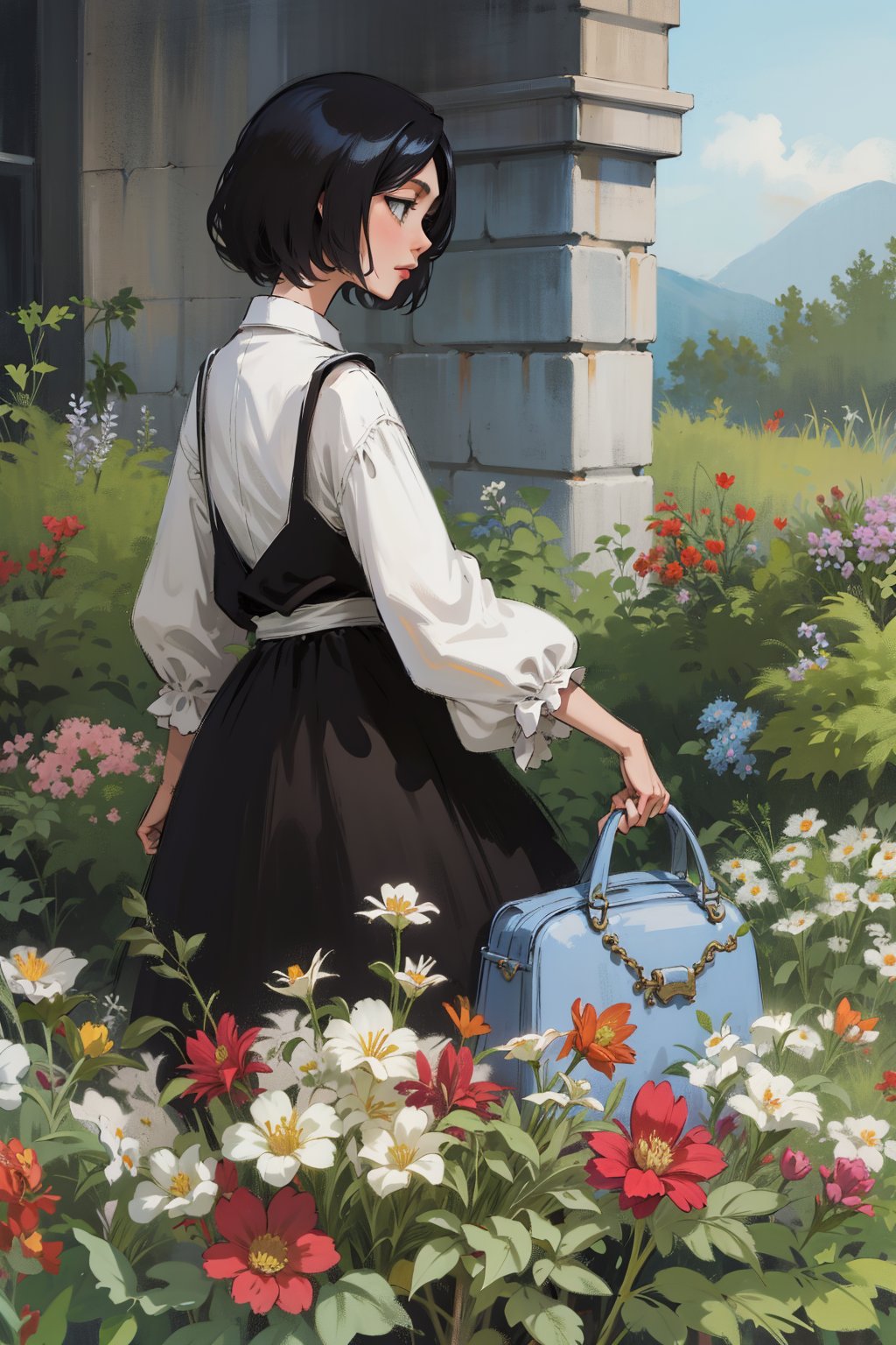 1girl, witch, garden, beautiful, short hair, 