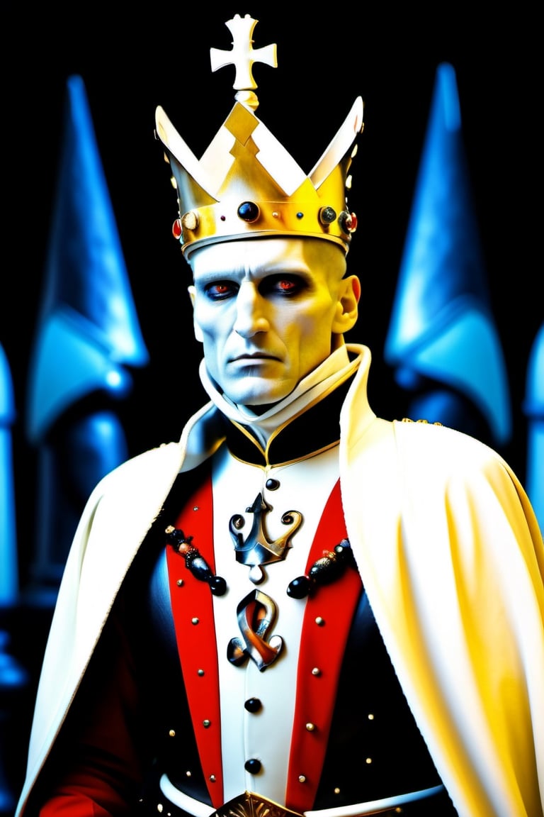 photorealistic, analog, skin texture,perfecteyes eyes

Break

Generate a photorealistic image of the White King in chess, depicted as a regal figure wearing a majestic robe and sn imposing crown, made of the finest silver and jewels, and a modern suit of armor crafted from fine white materials. He should be portrayed with a fighting stance,(((with a sword over his head and screaming))) , wearing a silver crown atop his head, symbolizing his royal status. The background should be a battlefield between white clad and black clad soldiers
, in the style of esao andrews,more detail XL