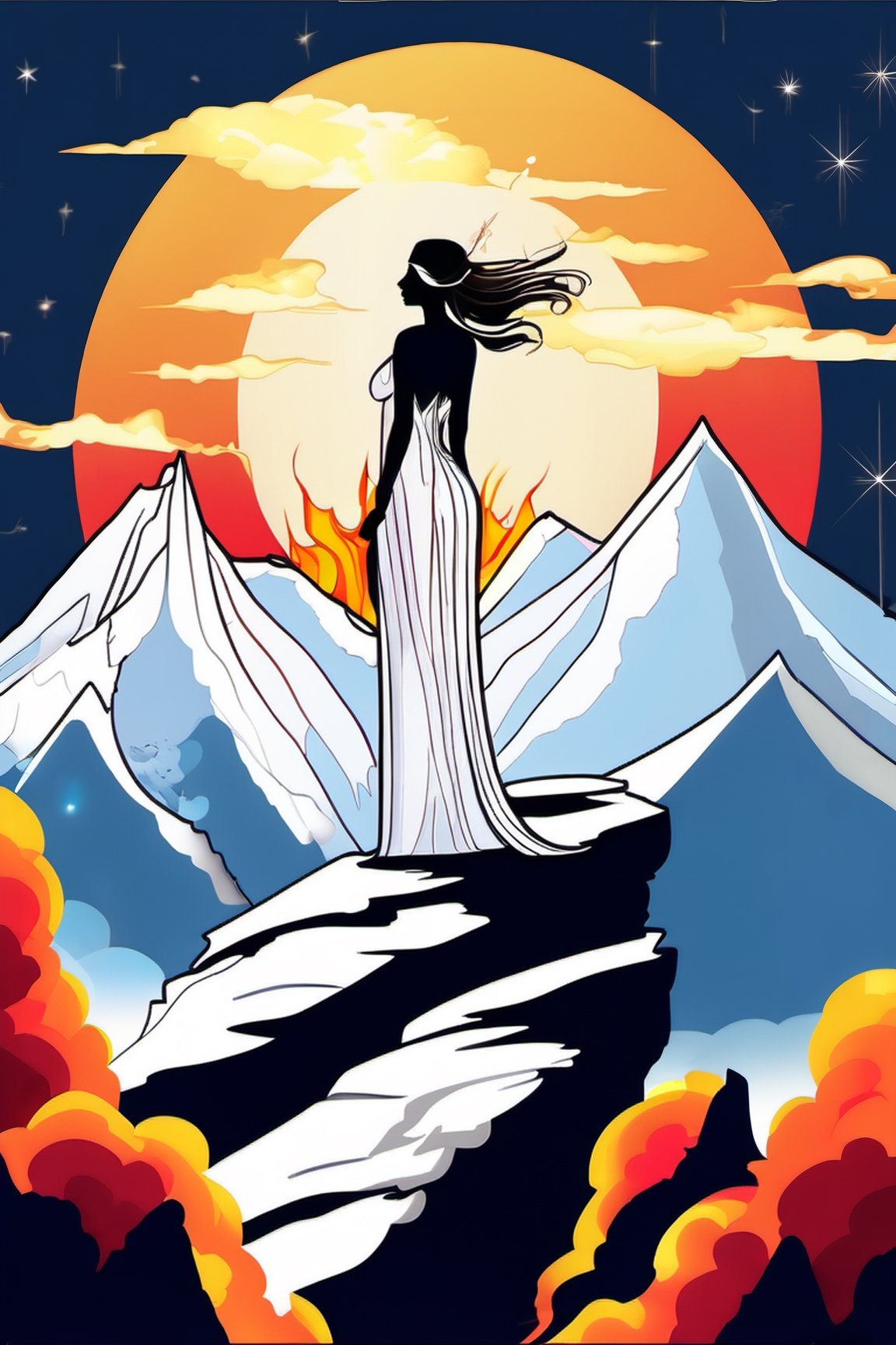 A goddess on a mountain top, burning like a silver flame, the summit of beauty and love, and Venus was her name ,EpicArt,titsonastick,aw0k straightsylum,bl3uprint,vector art illustration