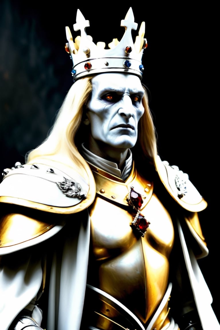 photorealistic, analog, skin texture,perfecteyes eyes

Break

Generate a photorealistic image of the White King in chess, depicted as a regal figure wearing a majestic robe and sn imposing crown, made of the finest silver and jewels, and a modern suit of armor crafted from fine white materials. He should be portrayed with a fighting stance,(((with a sword over his head and screaming))) , wearing a silver crown atop his head, symbolizing his royal status. The background should be a battlefield between white clad and black clad soldiers
, in the style of esao andrews,more detail XL,esao andrews style