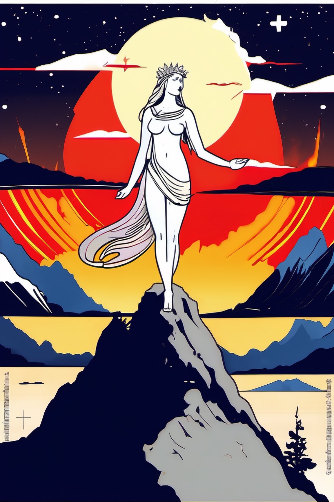 A goddess on a mountain top, burning like a silver flame, the summit of beauty and love, and Venus was her name ,EpicArt,titsonastick,aw0k straightsylum,bl3uprint,vector art illustration
