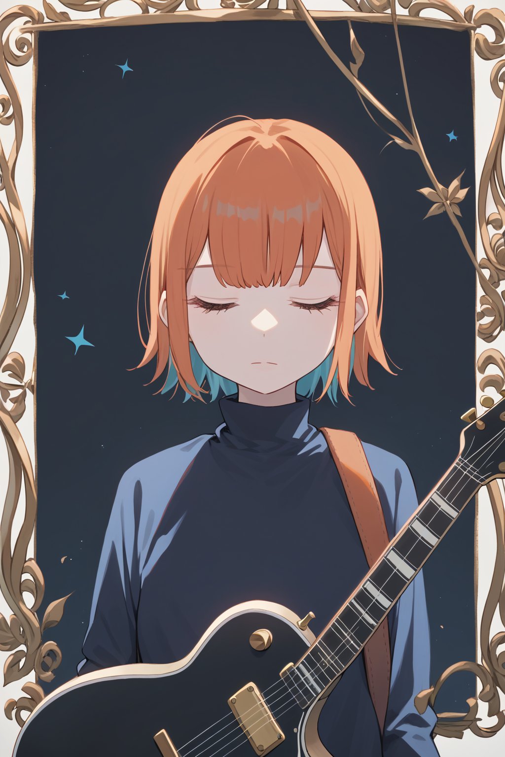 score_9_up,score_8_up, source_anime,solo,1girl ,Orange hair,expressionless,Nira-Chan,
, Nira-Chan-StudyMe,closed_eyes,guitar,upper_body,long_sleeves,