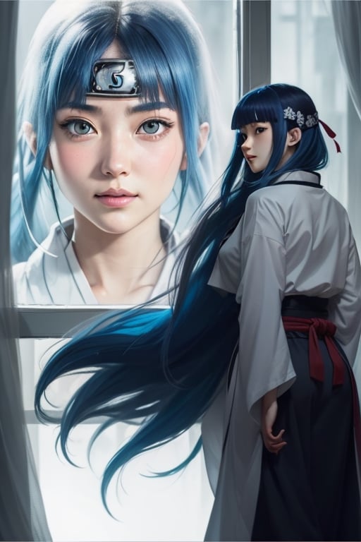 Timid, introverted, blue hair, Byakugan user, gentle demeanor, shy smile, traditional attire, gentle and caring, pale complexion, petite stature, graceful movements, determined, martial arts skills, protective, thoughtful, soft-spoken, Naruto's love interest, diligent, clan heiress, inner strength, growth, character development, resilience, blushing kunoichi,personal growth, unwavering love, Hinata huga, white eyes, black hair, cute, clear skin, Blue hair, stylish, elegant, fashionable, medium height, asthetic, 2 legs, perfect body, hiper realistic, fist, single girl,thick girl, directly looking into camera, freestyle, front facing,hinata\(shippuden\),Hinata, same color eyes, full clothes, ,Naruto, only one hands inside hair, medium breast, lavender eyes, ,EpicArt, perfect finger fist, symmetrical face, crystal clear white eyes, cute face, perfect face