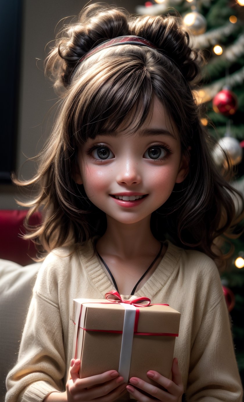 incredibly happy,child,hyperdetailed, eyes detalied,photo of a Joyful Reaction girl, detailed unbelievably beautiful face, happy eyes, soft cinematic light, holding Christmas present, Chritmas tree in the background, detalied,xtremely delicate and beautiful, Amazing, finely detail, masterpiece, ultra-detailed, highres, happy512 laugh512