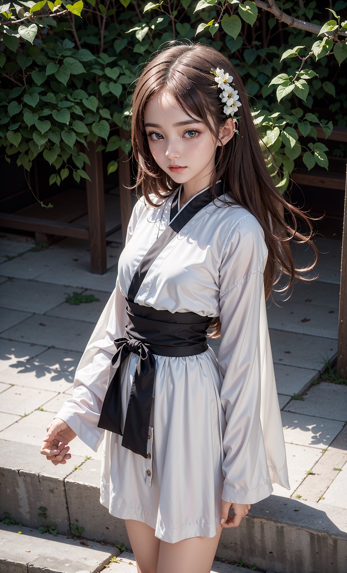 (8k, best quality, masterpiece:1.2),(best quality:1.0), (ultra highres:1.0), middle body shot, medium shot, a beautiful loli,  flowing hair by the wind, extremely luminous bright design, autumn lights,hanfu,midjourney,1 girl,little_cute_girl