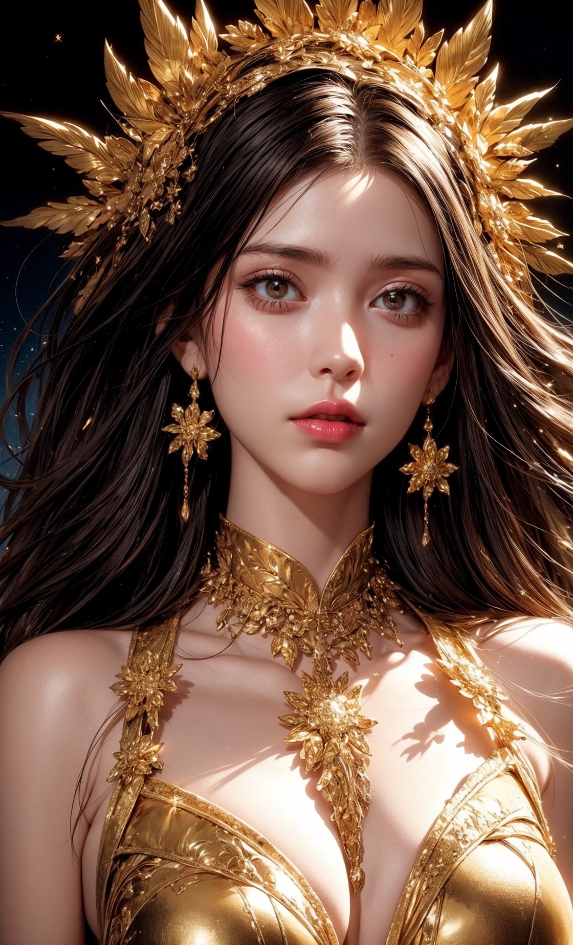 (1girl), (masterpiece, top quality, best quality, official art, beautiful and aesthetic:1.2), extreme detailed,colorful,highest detailed, official art, unity 8k wallpaper, ultra detailed, beautiful and aesthetic, beautiful, masterpiece, best quality, (zentangle, mandala, tangle, entangle) ,holy light,gold foil,gold leaf art,glitter drawing, PerfectNwsjMajicPerfectNwsjMajmagic, psychedelia art, flower, mandala, psychedelic, tapestries, ethereal,Cyberpunk,1 girl,topless