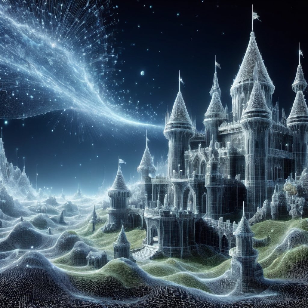 3D mesh digital Matrix castle amidst the dynamic world of 3D design