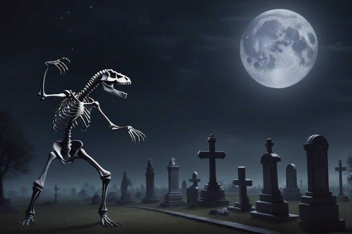 cemetery,skeleton,dance,dinosaur,dark,under_moon