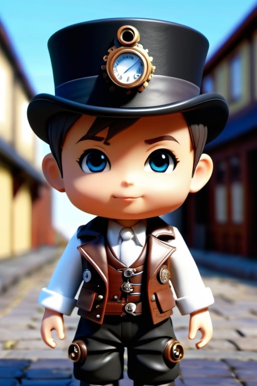 (masterpiece:1.2, best quality), sharpness, 1 boy, 3D, chibi style, steampunk clothes, detailed background,3D MODEL