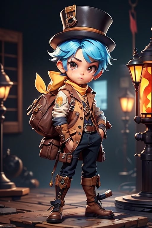 (masterpiece:1.2, best quality), sharpness, 1 boy, 3D, chibi style, steampunk clothes, detailed background,