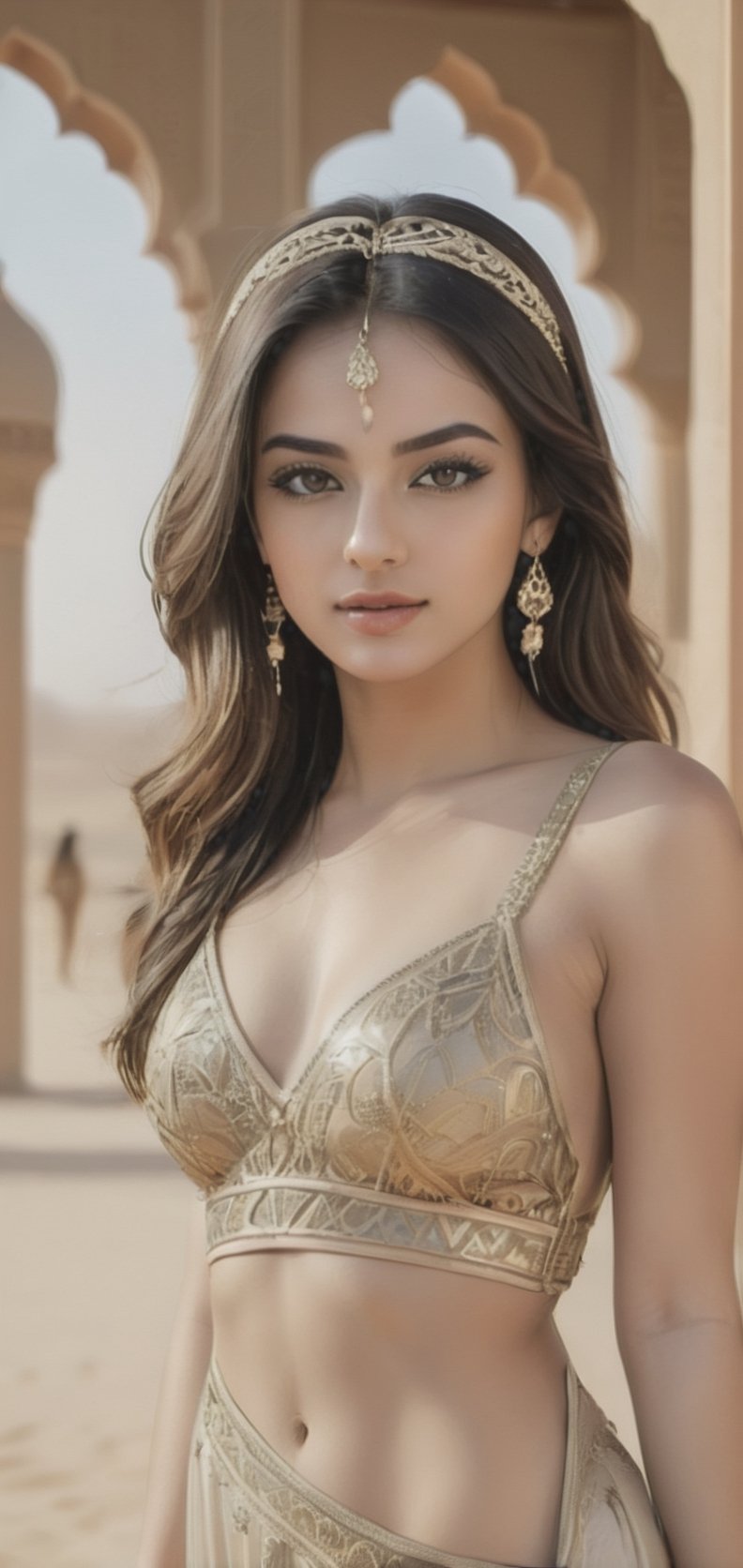 beautiful Arabian 25 yo women, alula background , sexy loock, detailface, wearing Arabian dress,full body, inst4 style,aesthetic portrait, 