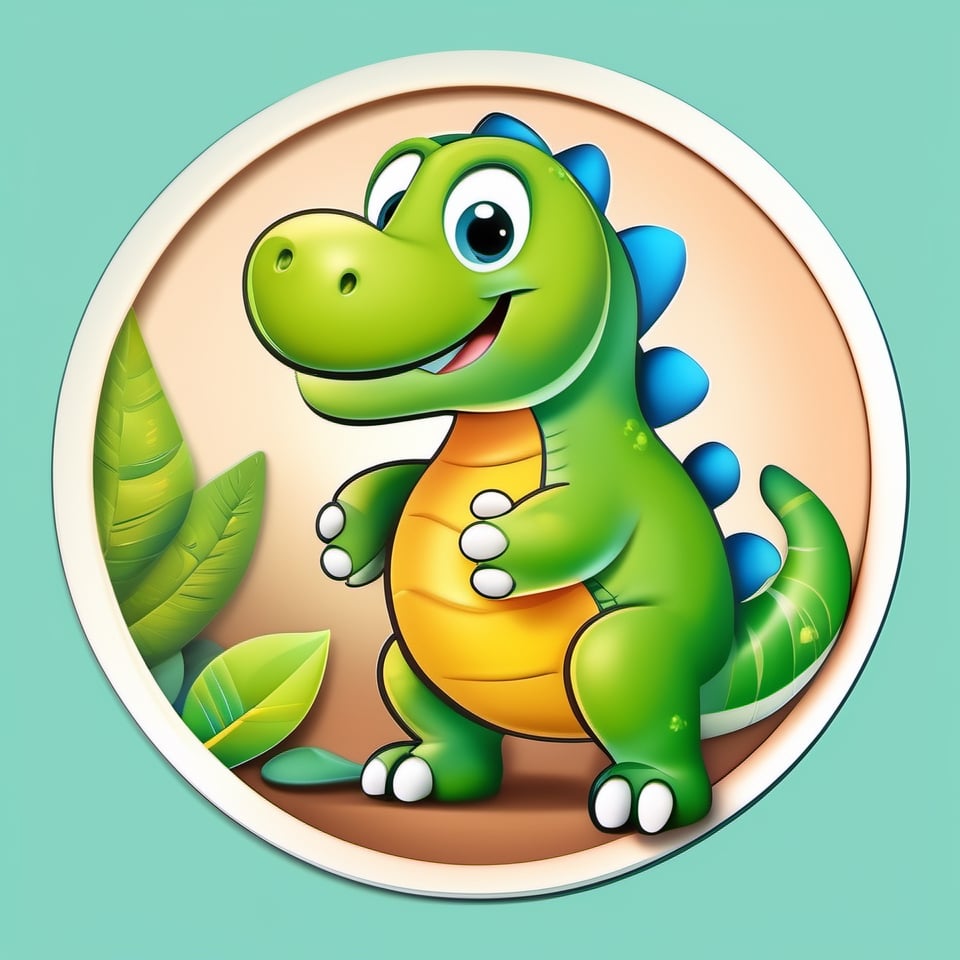 male super cute dinosaur inside a circle background, cute cartoon style, colorful, very clear, very creative, beautiful, 3d childish cute cartoon style:1.3, exceptional cute dinosaur anatomy, Asian folklore:1.22