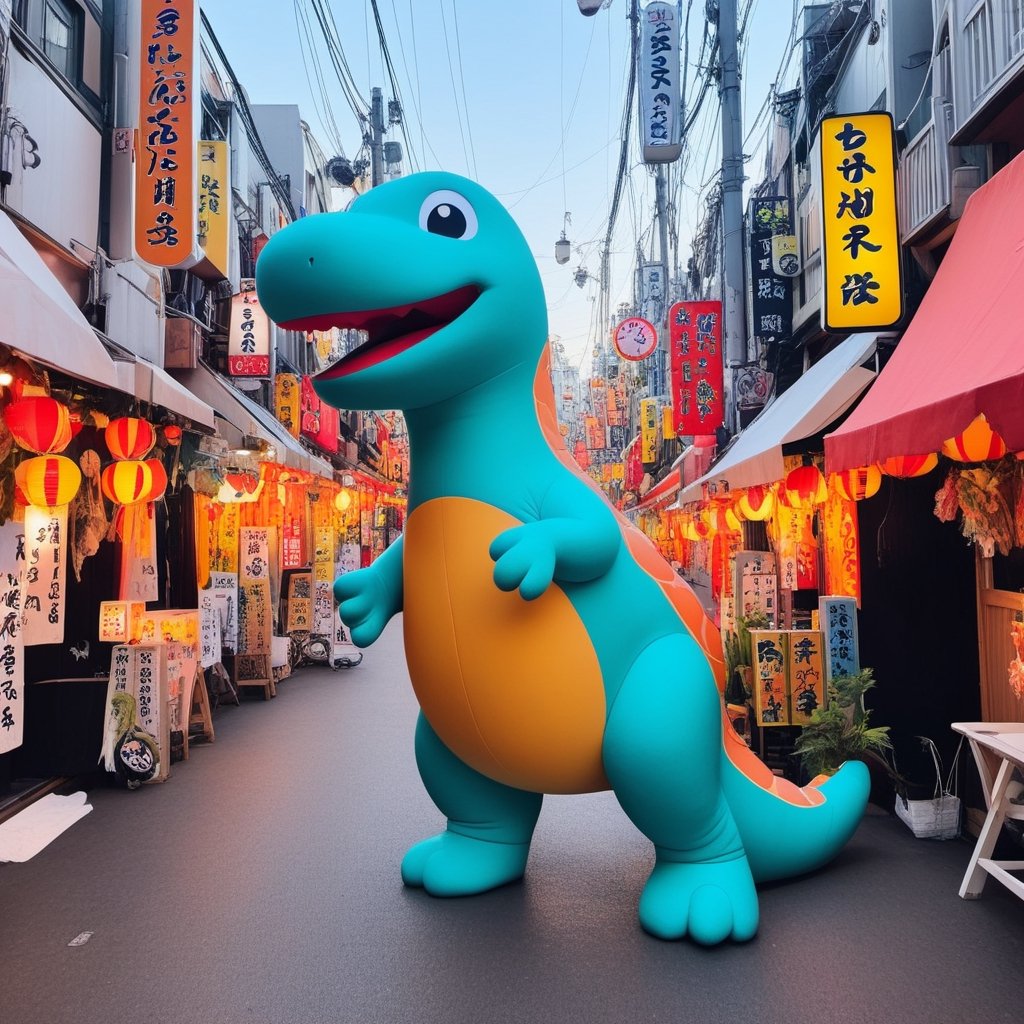 male super cute dinosaur inside a circle background, colorful, very clear, very creative, beautiful,  exceptional cute dinosaur anatomy ,syonbenyokocho, street