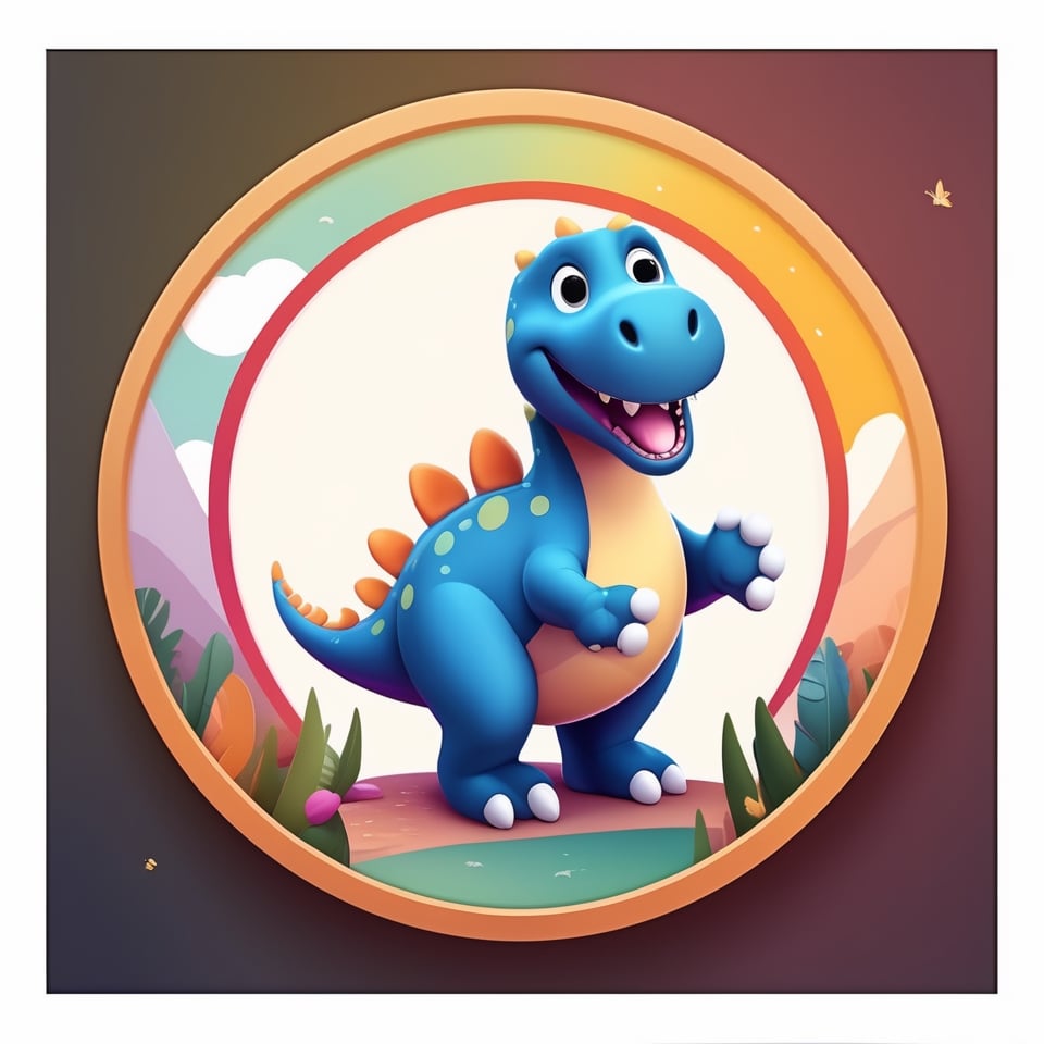 male super cute dinosaur inside a circle background, cute cartoon style, colorful, very clear, very creative, beautiful, 3d childish cute cartoon style:1.3, exceptional cute dinosaur anatomy, Asian folklore:1.22