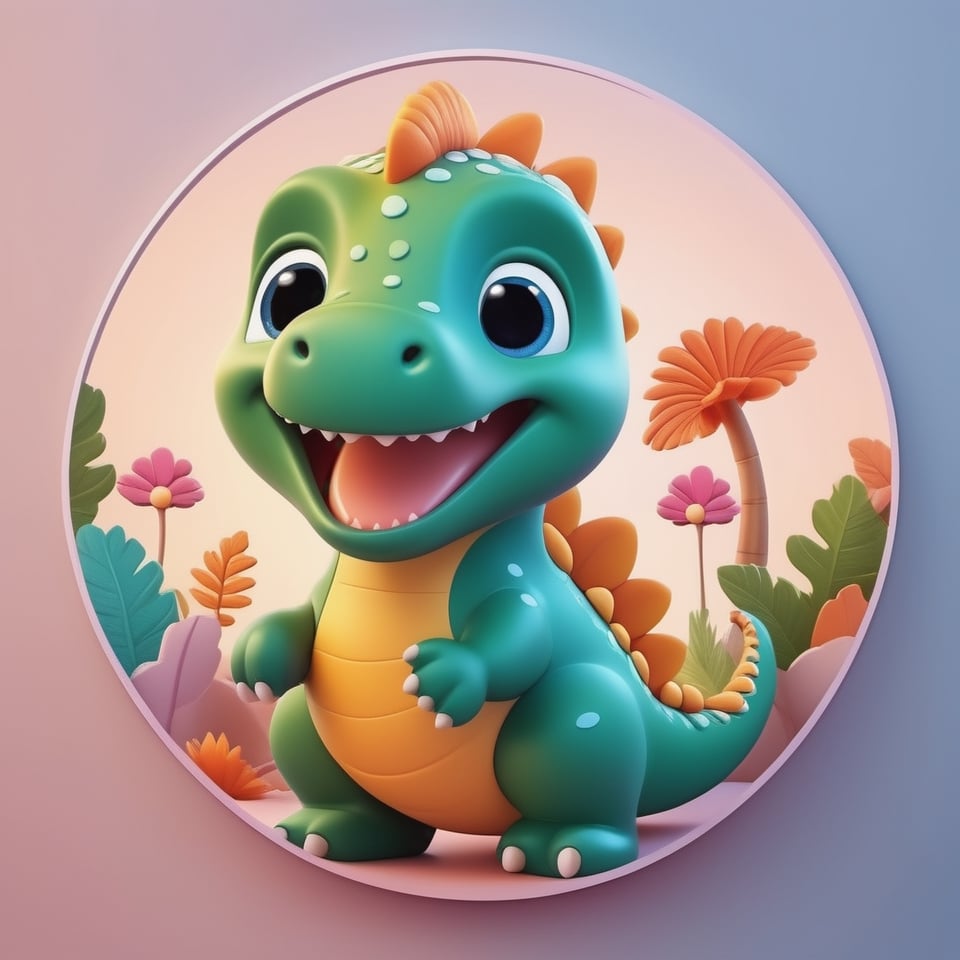 male super cute dinosaur inside a circle background, cute cartoon style, colorful, very clear, very creative, beautiful, 3d childish cute cartoon style:1.3, exceptional cute dinosaur anatomy, Asian folklore 