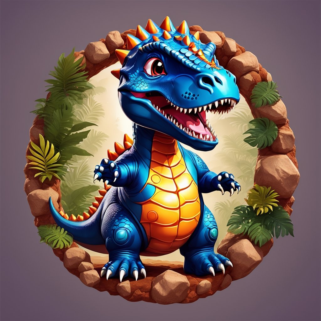 tshirt design of a very very cute 3d male super cute dinosaur inside a circle background, cute cartoon style, colorful, very clear, very creative, beautiful, childish cute cartoon style:1.3,