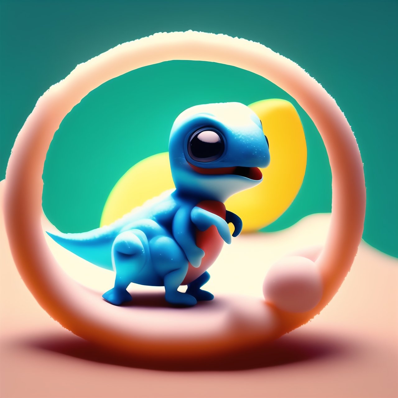 miniwoold 3d super cute dinosaur inside a circle 3d background, cute cartoon style, colorful, very clear, very creative, beautiful,  3d childish cute cartoon style:1.3, exceptional cute dinosaur anatomy, 