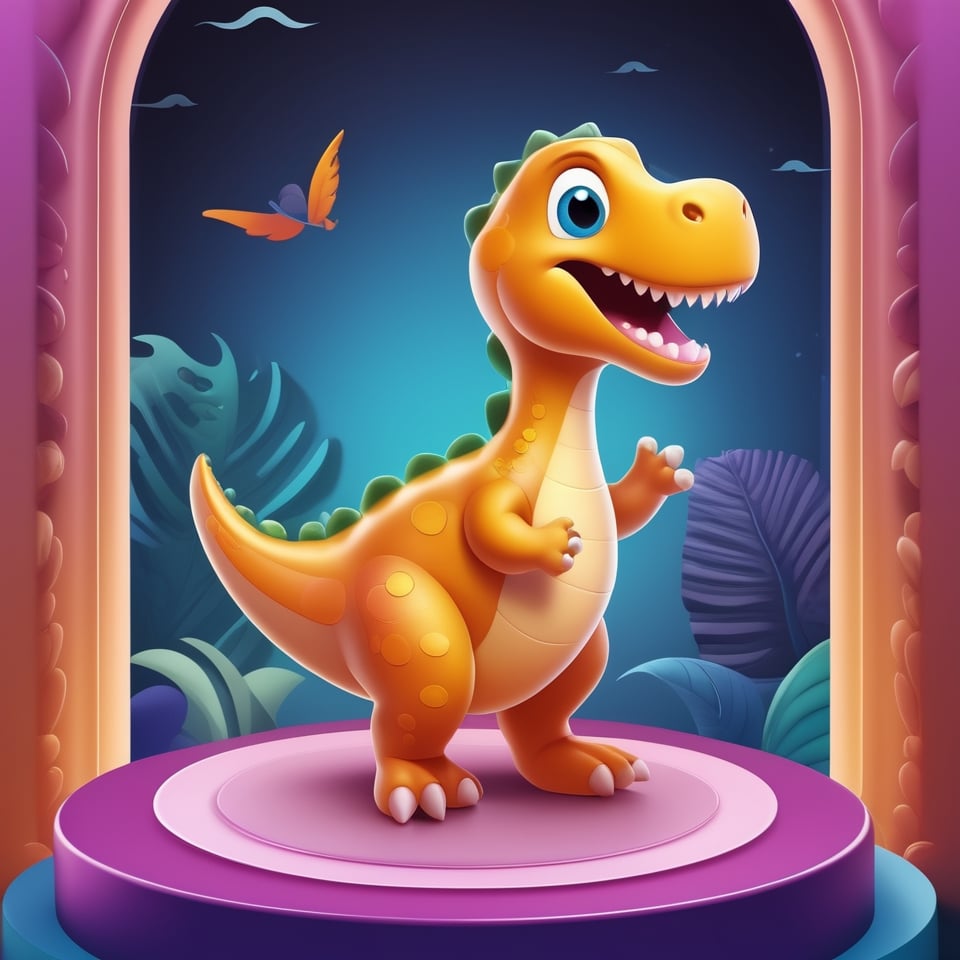 male super cute dinosaur inside a circle background, cute cartoon style, colorful, very clear, very creative, beautiful, 3d childish cute cartoon style:1.3, exceptional cute dinosaur anatomy, Asian folklore:1.22