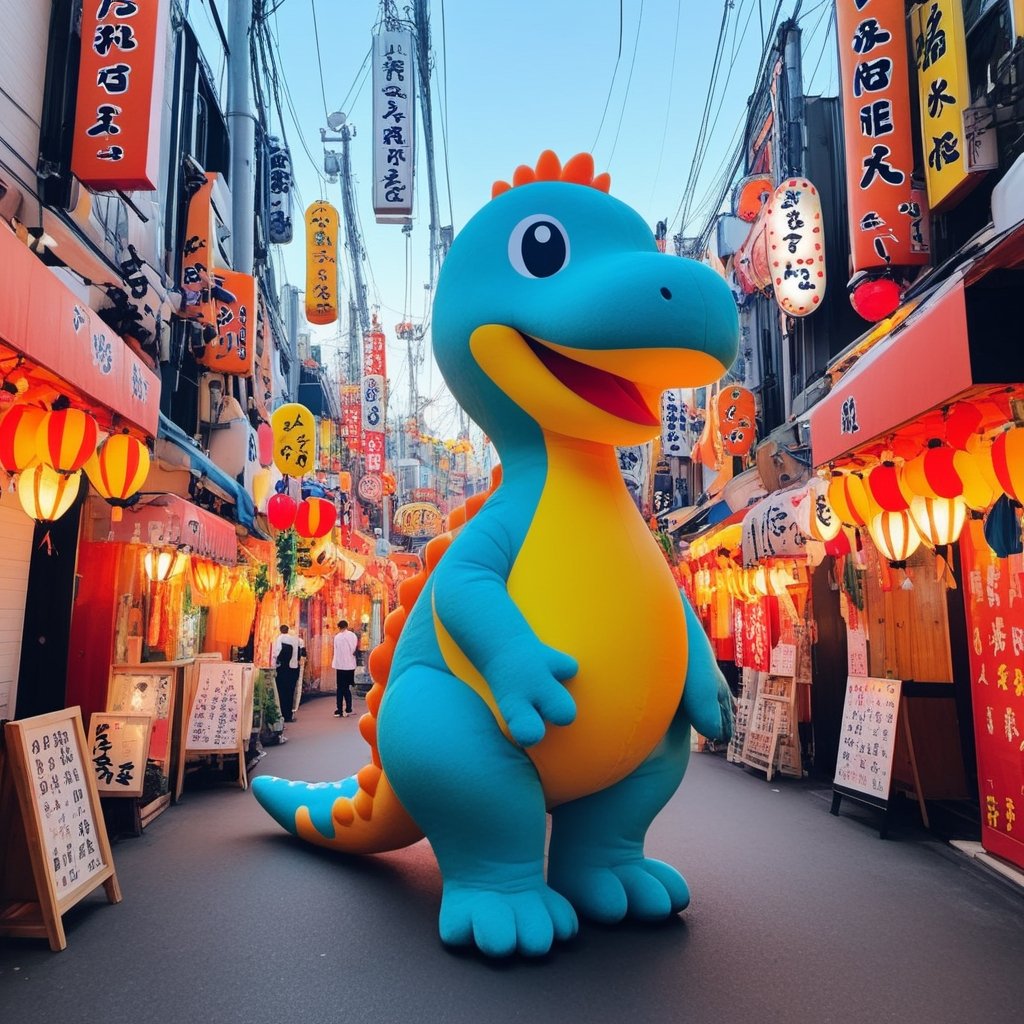 male super cute dinosaur inside a circle background, colorful, very clear, very creative, beautiful,  exceptional cute dinosaur anatomy ,syonbenyokocho, street